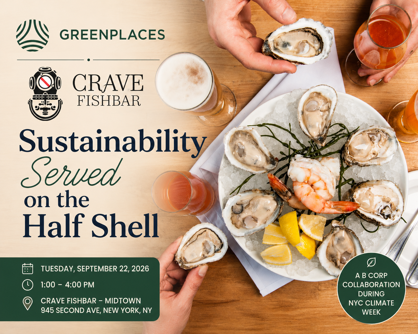 Greenplaces hosts an Oyster Luncheon during New York Climate Week 2026
